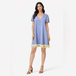 Judith March Anthropologie Blue Fringe Hem Mini Dress Medium